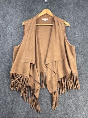 RoomMates Brown Fringe Faux Suede Boho Vest Hippie Festival Western Women’s 2X
